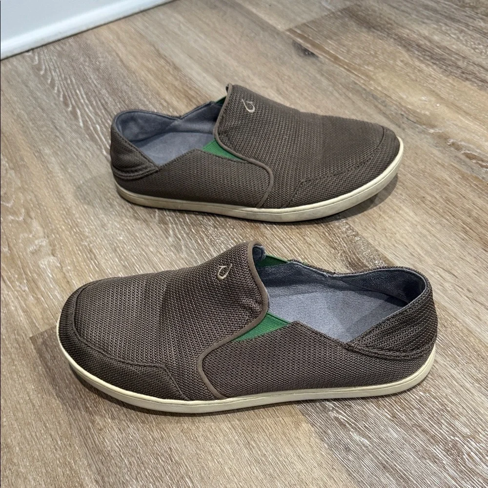 OluKai Mens Dark Brown Mesh Slip-On Loafers Size 9